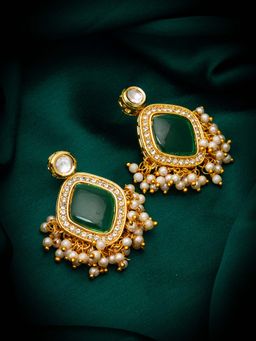 Aadita - Women Green Gold Plated Pearl Stone Studded Drop Earrings