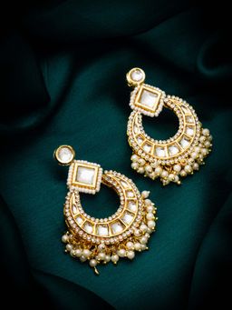 Aadita - Women White Gold Plated Kundan Pearl Chandbali Earrings