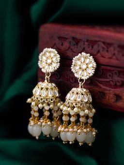 Aadita - Women White Gold Plated Kundan Pearl Jhumka Earrings