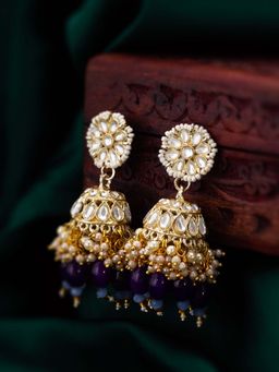 Aadita - Women Purple Gold Plated Kundan Pearl Jhumka Earrings