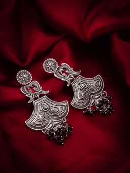 Aadita - Women Black Oxidized Silver Plated Drop Earrings