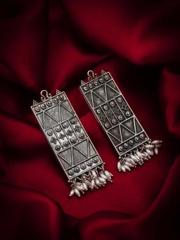 Aadita - Women White Oxidized Silver Plated Pearl Drop Earrings