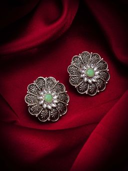 Aadita - Women Green Oxidized Silver Plated Green Stud Earrings