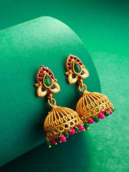 Aadita - Women Multi-Color Gold Plated Stone Studded Jhumka Earrings