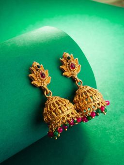 Aadita - Women Multi-Color Gold Plated Stone Studded Jhumka Earrings