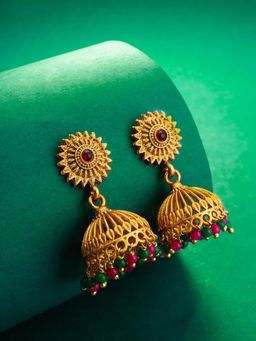 Aadita - Women Multi-Color Gold Plated Stone Studded Jhumka Earrings