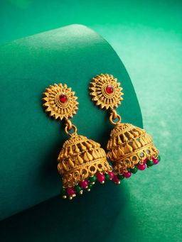 Aadita - Women Multi-Color Gold Plated Stone Studded Jhumka Earrings