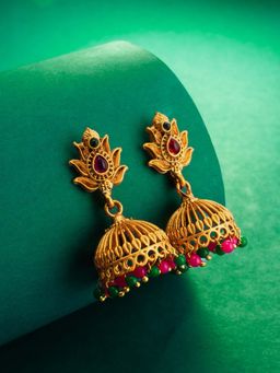 Aadita - Women Multi-Color Gold Plated Stone Studded Jhumka Earrings