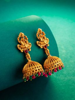 Aadita - Women Multi-Color Gold Plated Stone Studded Temple Jhumka Earrings