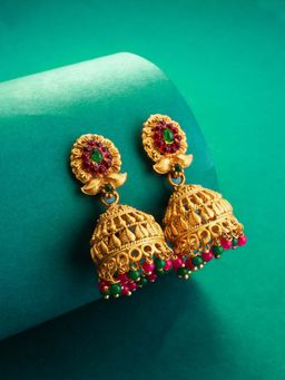 Aadita - Women Multi-Color Gold Plated Stone Studded Jhumka Earrings