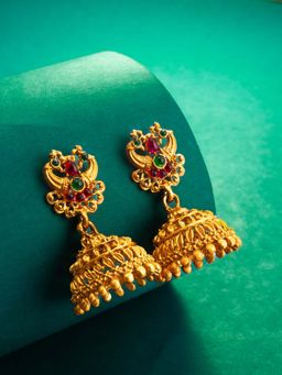 Aadita - Women Multi-Color Gold Plated Stone Studded Jhumka Earrings