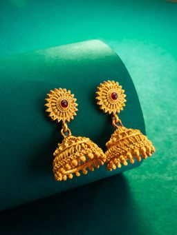 Aadita - Women Red Gold Plated Stone Studded Jhumka Earrings