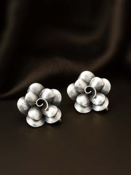 Aadita - Women Oxidized Silver Plated Floral Stud Earrings