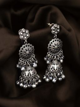 Aadita - Women Oxidized Silver Plated Jhumka Earrings