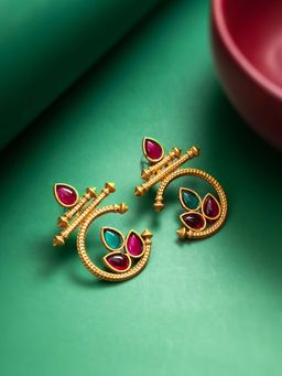 Aadita - Women Multi-Color Gold Plated Kundan Drop Earrings