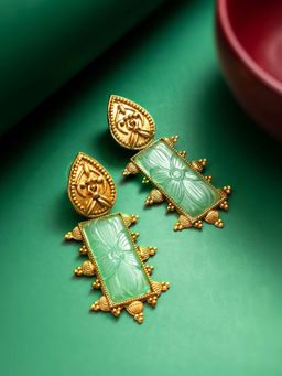 Aadita - Women Green Gold Plated Stone Studded Drop Earrings