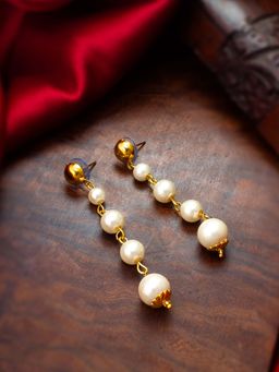 Aadita - Women Gold Plated Pearl Long Drop Earrings