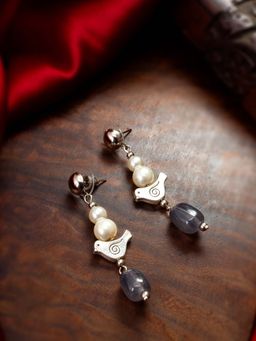 Aadita - Women Grey Oxidized Silver Plated Pearl Drop Earrings