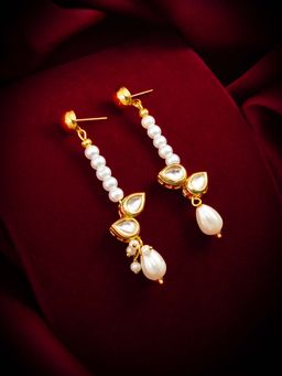 Aadita - Women White Gold Plated Kundan Pearl Drop Earrings
