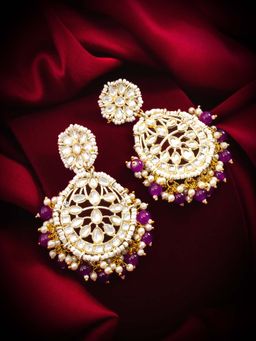 Aadita - Women Purple Gold Plated Kundan Pearl Drop Earrings