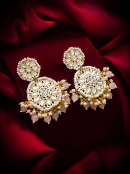 Aadita - Women Peach Gold Plated Kundan Pearl Drop Earrings