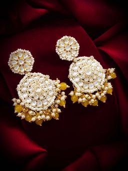 Aadita - Women Yellow Gold Plated Kundan Pearl Drop Earrings