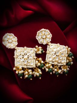 Aadita - Women Green Gold Plated Kundan Pearl Drop Earrings