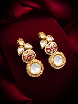 Aadita - Women Pink Gold Plated Kundan Ad Stone Drop Earrings