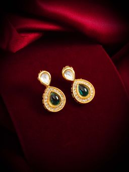 Aadita - Women Green Gold Plated Kundan Ad Stone Drop Earrings