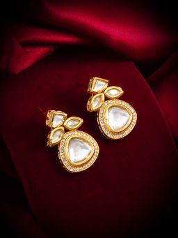 Aadita - Women White Gold Plated Kundan Ad Stone Drop Earrings