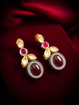 Aadita - Women Maroon Gold Plated Kundan Ad Stone Drop Earrings
