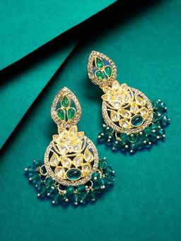 Aadita - Women Green Gold Plated Kundan Stone Chandbali Earrings