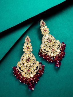 Aadita - Women Red Gold Plated Kundan Stone Chandbali Earrings