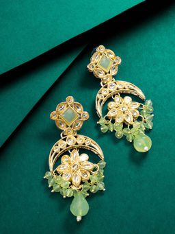Aadita - Women Green Gold Plated Kundan Chandbali Earrings