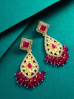 Aadita - Women Pink Gold Plated Kundan Stone Studded Drop Earrings