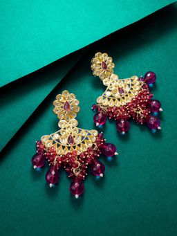 Aadita - Women Wine Gold Plated Kundan Chandbali Earrings