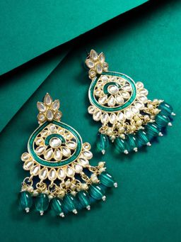 Aadita - Women Green Gold Plated Kundan Chandbali Earrings
