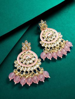 Aadita - Women Pink Gold Plated Kundan Chandbali Earrings