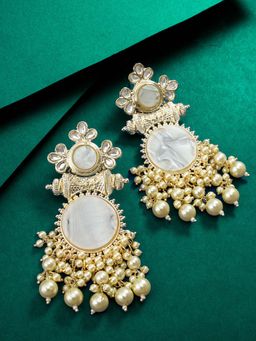 Aadita - Women White Gold Plated Kundan Pearl Drop Earrings