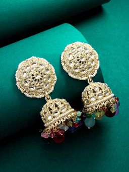 Aadita - Women Multi-Color Gold Plated Kundan Pearl Jhumka Earrings