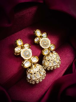 Aadita - Women White Gold Plated Kundan Pearls Jhumka Earrings