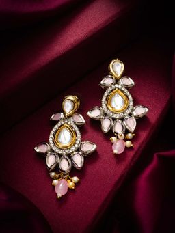 Aadita - Women Pink Gold Plated Kundan Stone Studded Drop Earrings