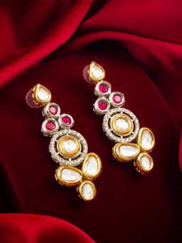 Aadita - Women Pink Gold Plated Kundan Ad Studded Classic Drop Earrings