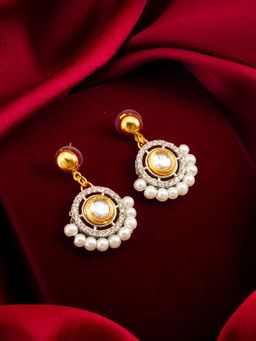 Aadita - Women White Gold Plated Classic Kundan and Ad Studded Drop Earrings