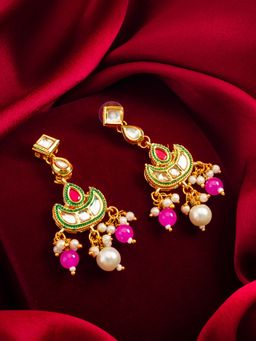 Aadita - Women Multi-Color Gold Plated Classic Kundan Ad Studded Drop Earrings