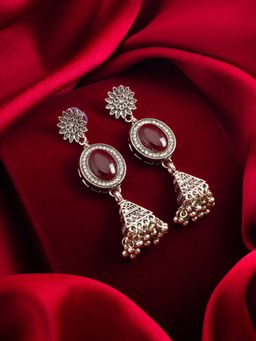 Aadita - Women Maroon Stone Studded Silver Plated Classic Drop Earrings
