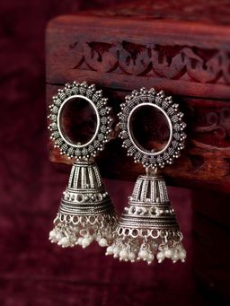 Aadita - Women White Pearl Silver Plated Classic Jhumka Earrings