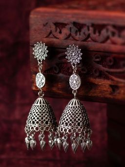 Aadita - Women Silver Plated Dome Shaped Classic Jhumka Earrings