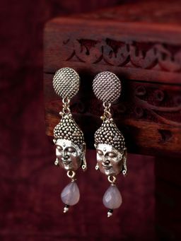 Aadita - Women Grey Beaded Silver Plated Classic Drop Earrings
