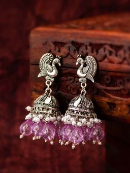 Aadita - Women Purple Classic Silver Plated Pearl Jhumka Earrings